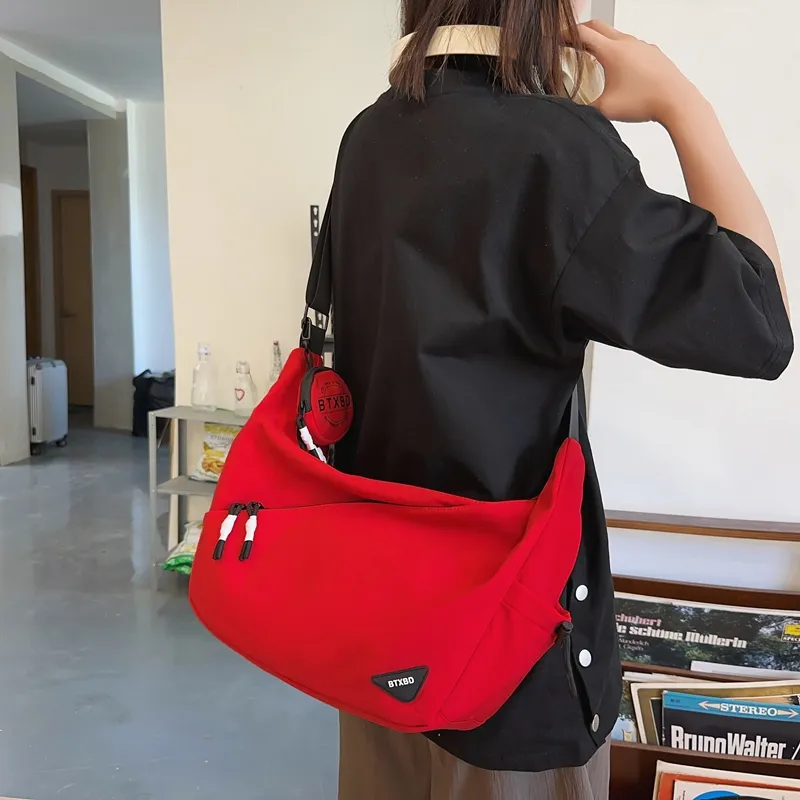 Travel Nylon Shoulder Bag Crossbody Bag Unisex Black/Red/White/Light Gray-9