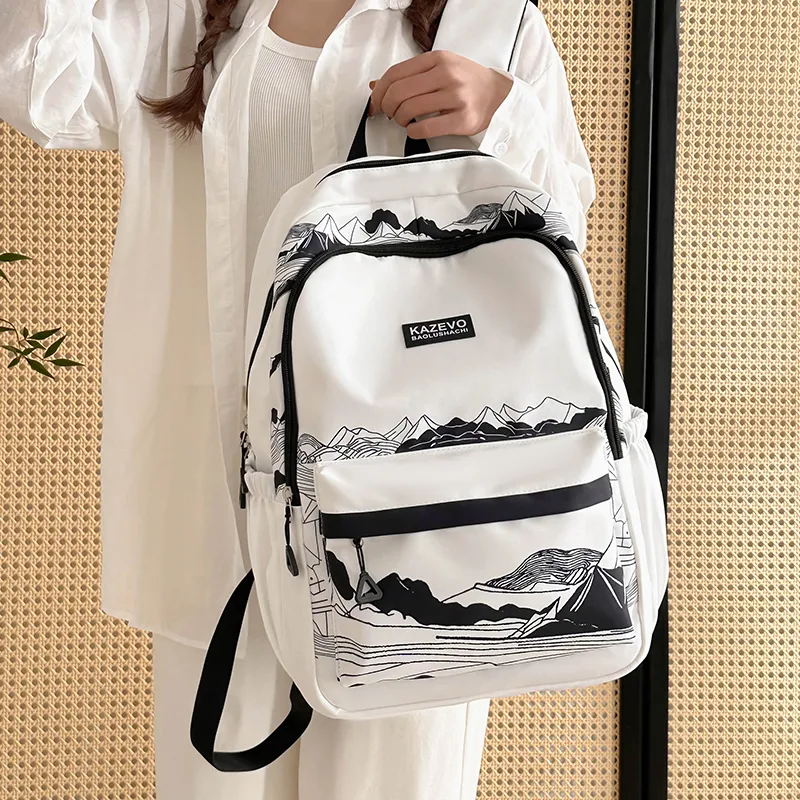 Travel Polyester Backpack Regular Women's Black/White-12