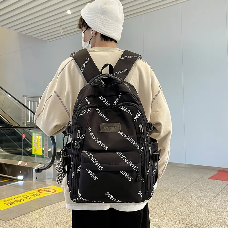 Travel Nylon Backpack Unisex Black/White/Blue/Khaki-5
