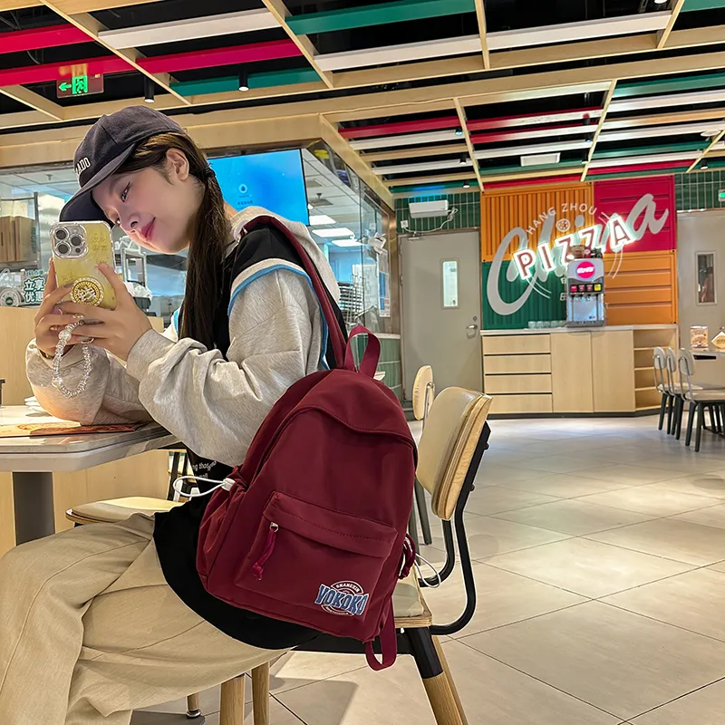 Travel Nylon Backpack Regular Unisex Black/Ecru/Red/Pink/Light Blue-22