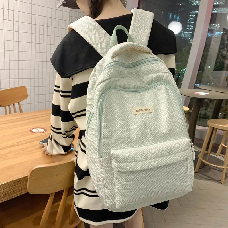 Travel Nylon Backpack Women's Light Gray/Green/Ecru/Pink-5