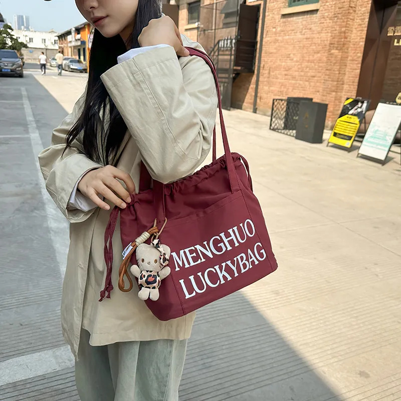 Travel Cotton Shoulder Bag Unisex Black White Red/Yellow/Khaki/Blue-17