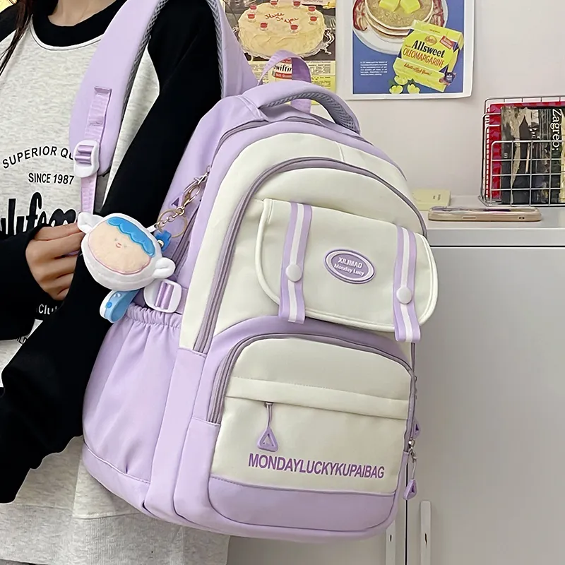 Travel Nylon Backpack Unisex Red/Blue/Black/Khaki/Purple-29