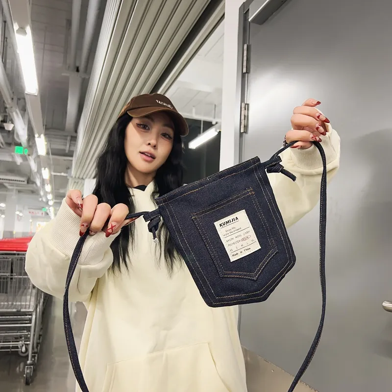 Travel Denim Crossbody Bag Unisex Black/Blue-3