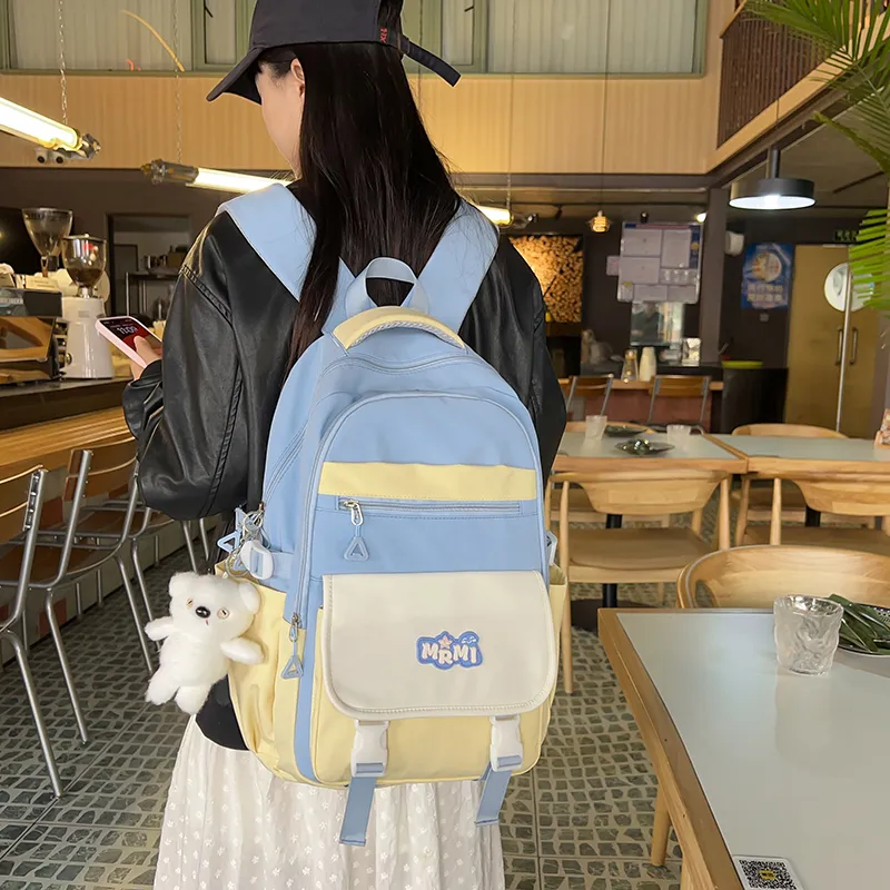 Travel Nylon Backpack Regular Unisex Black/Purple With Pink/Blue With Yellow/Brown With Khaki-10
