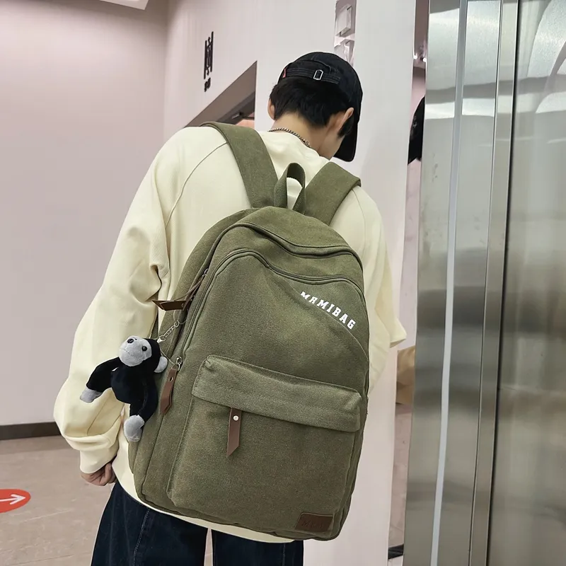 Travel Canvas Backpack Unisex Black/Green/Brown/White/Gray/Khaki-5