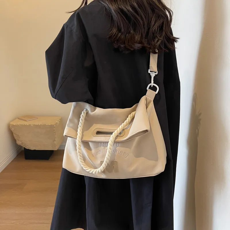 Travel Fabric Crossbody One Shoulder Handbag Regular Women's Black/Ecru/Khaki-5