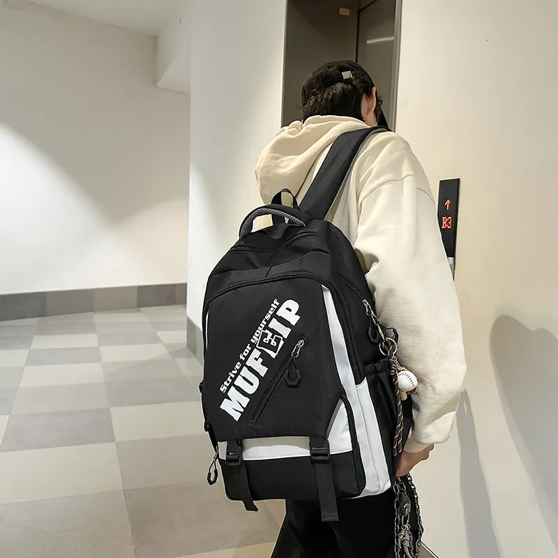 Travel Nylon Backpack Unisex Black/White/Red-6