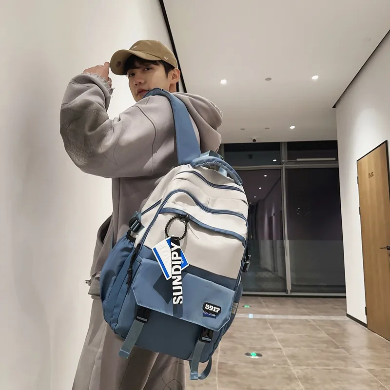 Travel Nylon Backpack Regular Unisex Pure Black/Blue/Black Coffee/Black Gray Color-9
