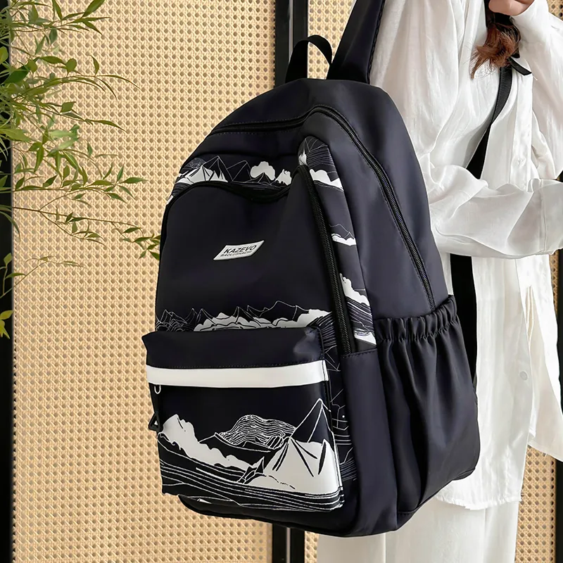 Travel Polyester Backpack Regular Women's Black/White-7