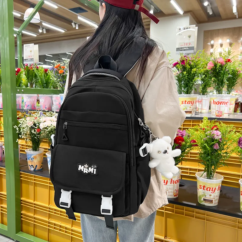 Travel Nylon Backpack Regular Unisex Black/Purple With Pink/Blue With Yellow/Brown With Khaki-1