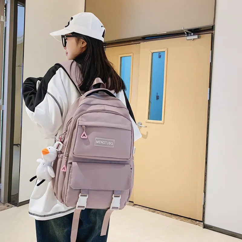 Travel Nylon Backpack Unisex Black/White/Purple/Gray-22