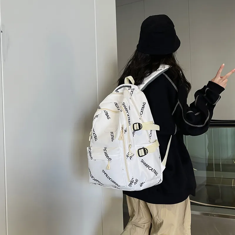 Travel Nylon Backpack Unisex Black/White/Blue/Khaki-12