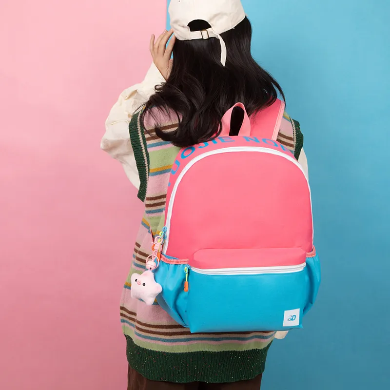 Travel Nylon Backpack Regular Unisex Blue & Yellow Pink Red Pink & Blue-6