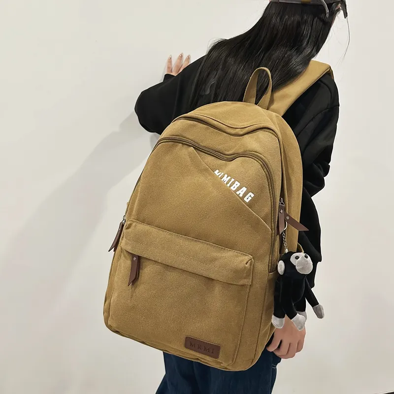 Travel Canvas Backpack Unisex Black/Green/Brown/White/Gray/Khaki-22