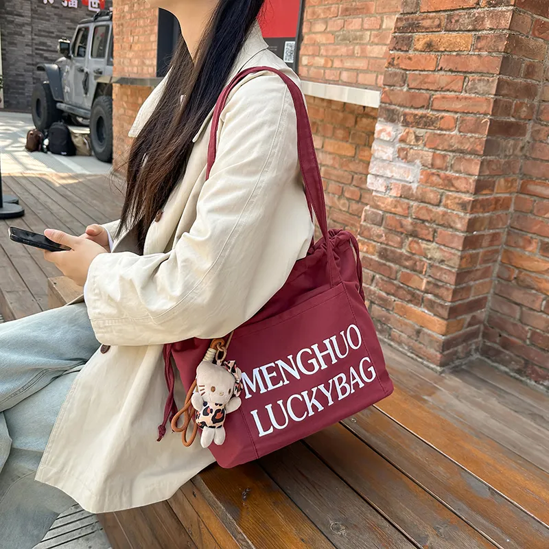 Travel Cotton Shoulder Bag Unisex Black White Red/Yellow/Khaki/Blue-16