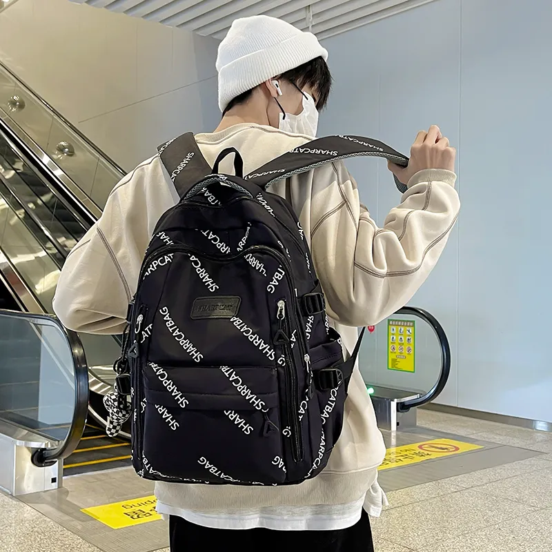 Travel Nylon Backpack Unisex Black/White/Blue/Khaki-4