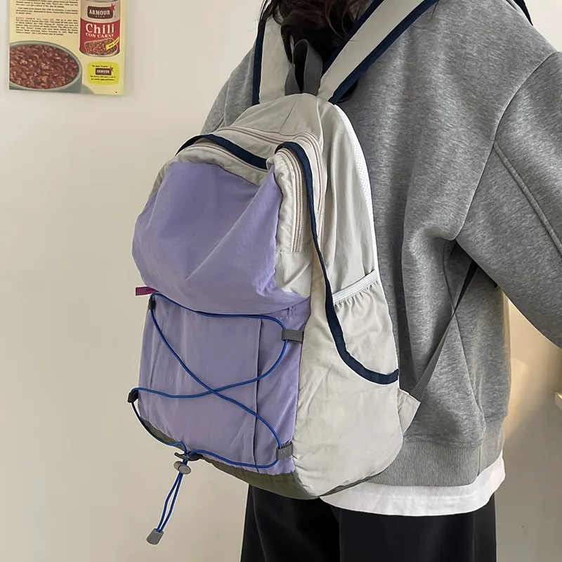 Travel Nylon Backpack Regular Women's Blue/Purple/Beige-9
