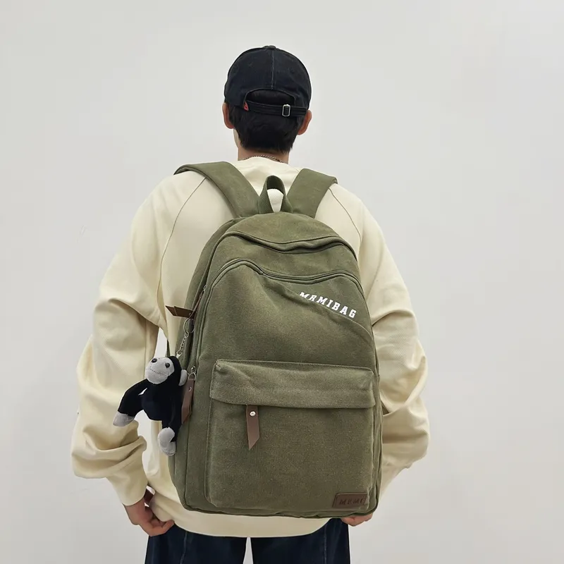 Travel Canvas Backpack Unisex Black/Green/Brown/White/Gray/Khaki-2