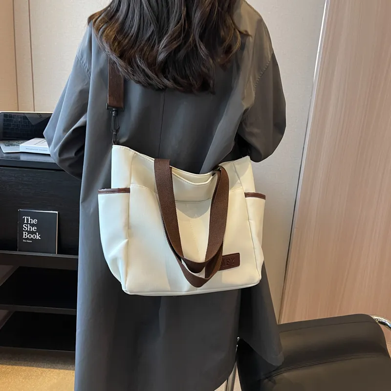 Travel Canvas Crossbody Bag Shoulder Bag Regular Women's Black/Ecru/Khaki-6