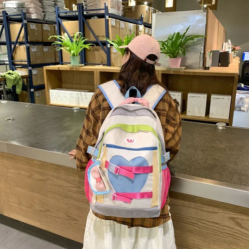 Travel Nylon Backpack Unisex Pink/Beige Yellow-4