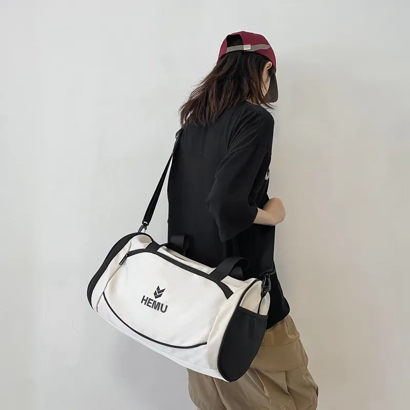 Travel Nylon Gym Bag Large Size Unisex Black/White-3