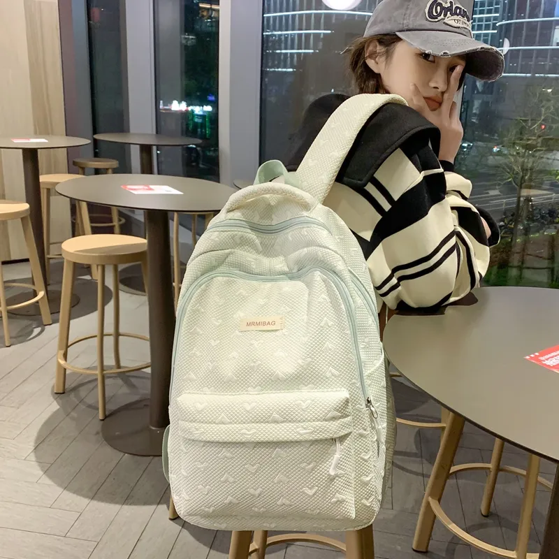 Travel Nylon Backpack Women's Light Gray/Green/Ecru/Pink-7