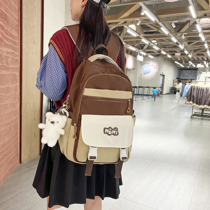 Travel Nylon Backpack Regular Unisex Black/Purple With Pink/Blue With Yellow/Brown With Khaki-12