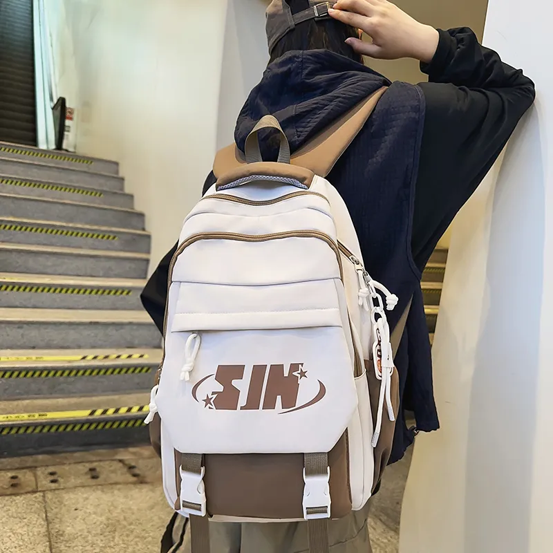 Travel Nylon Backpack Unisex Pure Black/White & Black/Khaki/Blue/Red-14