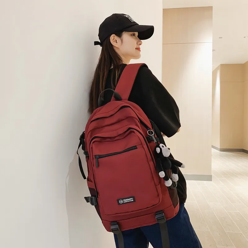 Travel Nylon Backpack Regular Unisex Black/Gray/Red/Light Purple-21