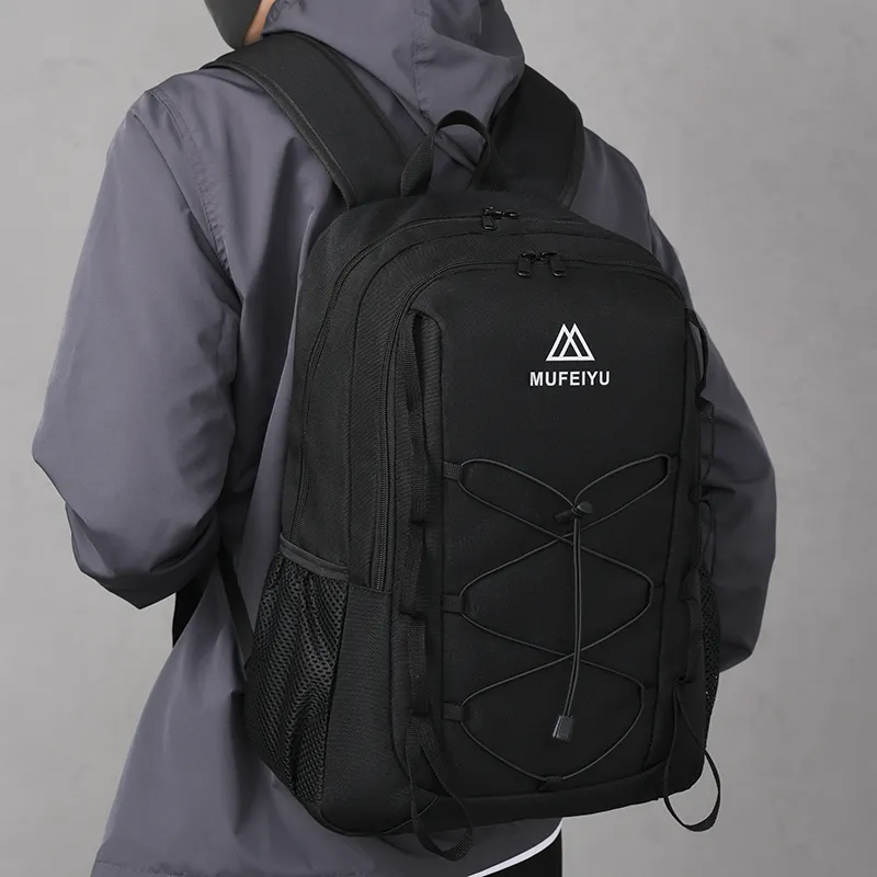 Travel Oxford Laptop Backpack Regular Unisex Black/White-4