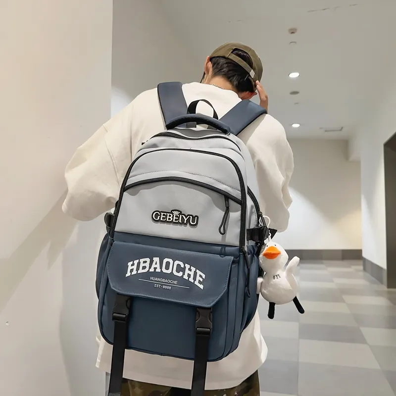 Travel Nylon Backpack Unisex Gray Blue/Gray/Khaki/White Blue/Black-1