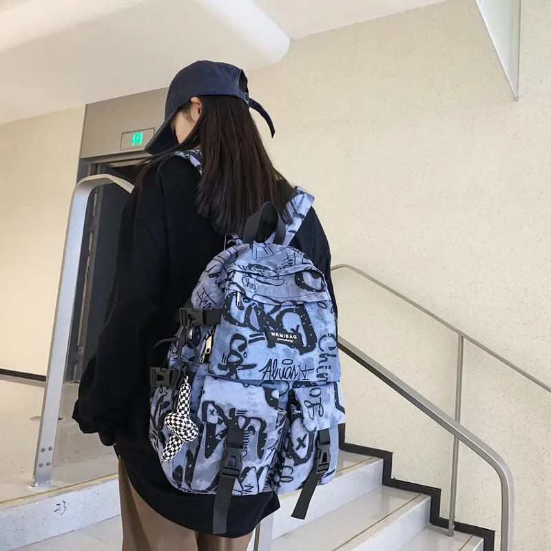 Travel Nylon Backpack Regular Black/White/Blue-14