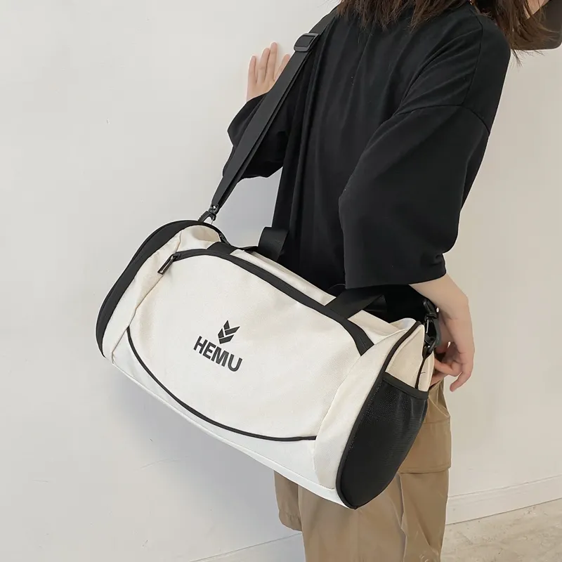 Travel Nylon Gym Bag Large Size Unisex Black/White-2