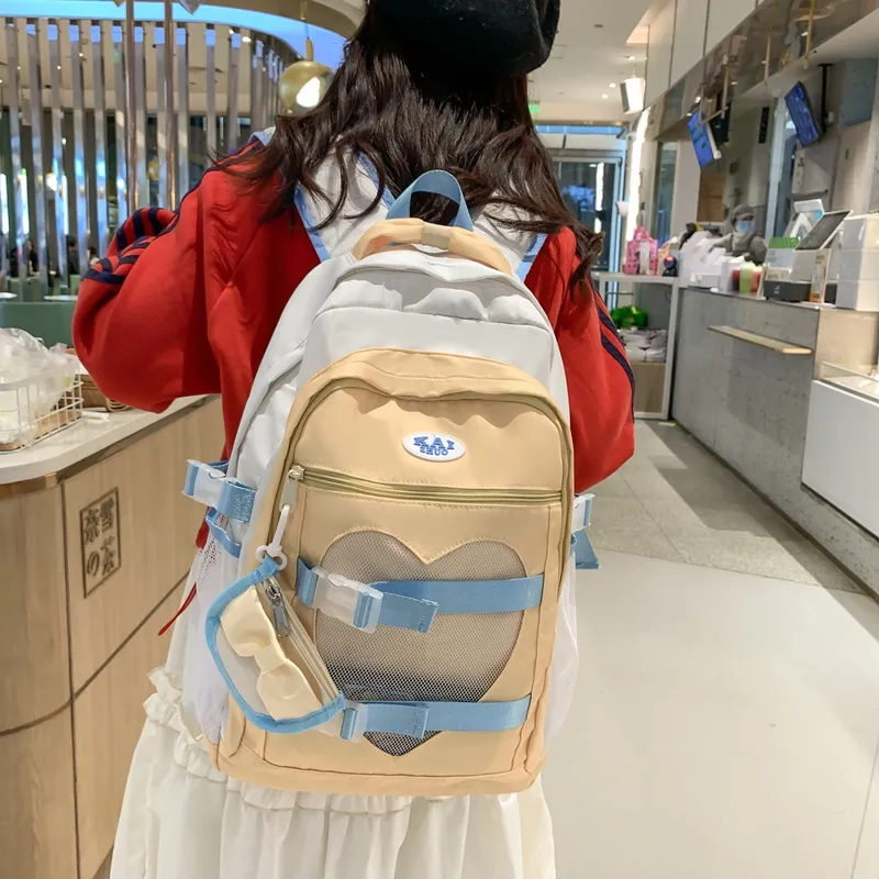 Travel Nylon Backpack Unisex Pink/Beige Yellow-11