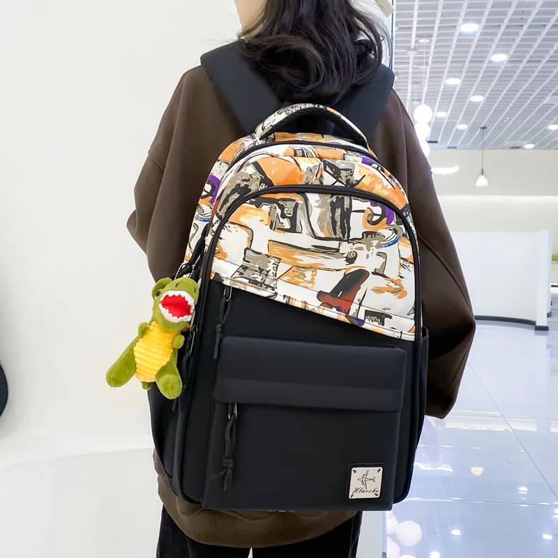 Travel Nylon Backpack Regular Unisex Green/Blue/Yellow-15