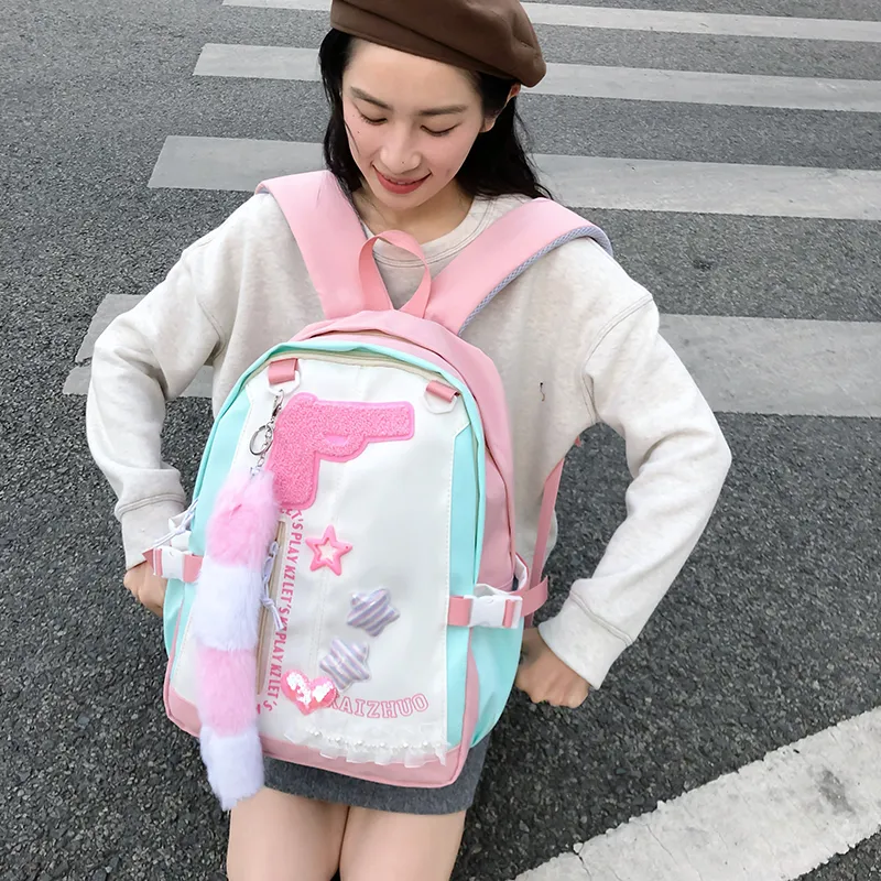 Travel Nylon Backpack Women's Pink-7