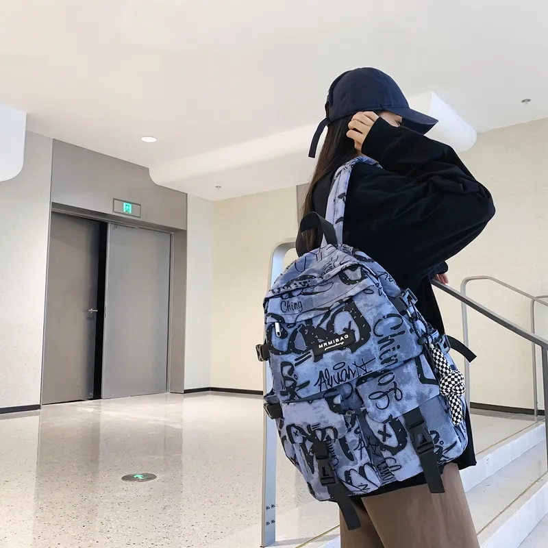 Travel Nylon Backpack Regular Black/White/Blue-16
