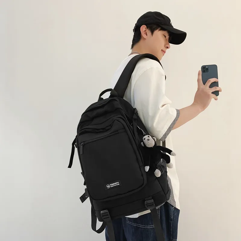 Travel Nylon Backpack Regular Unisex Black/Gray/Red/Light Purple-2