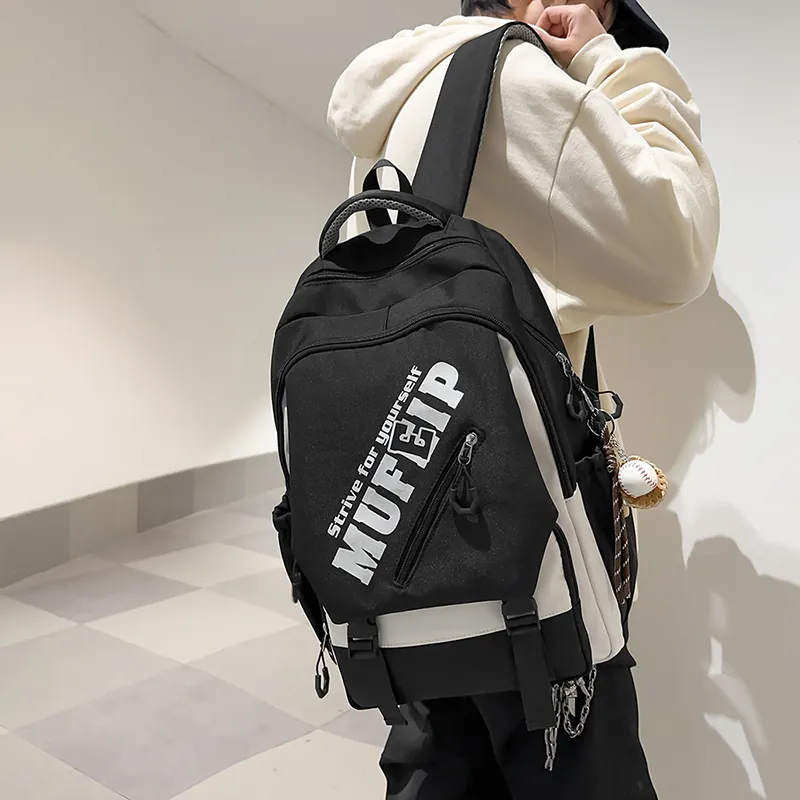 Travel Nylon Backpack Unisex Black/White/Red-5