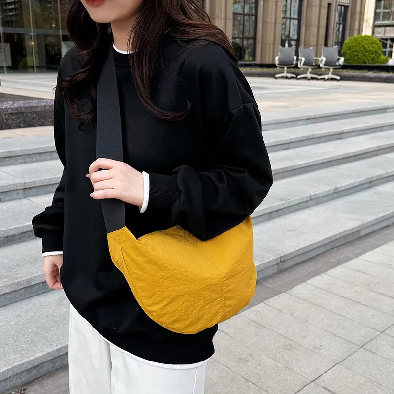 Travel Washed Cloth Crossbody Bag, Shoulder Bag Unisex Black/White/Green/Yellow/Orange-25