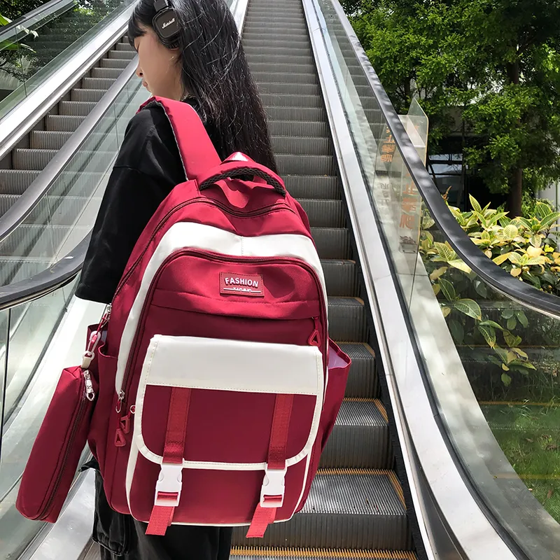 Travel Nylon Backpack Regular Unisex Black Blue/Burgundy/Green/Purple-10