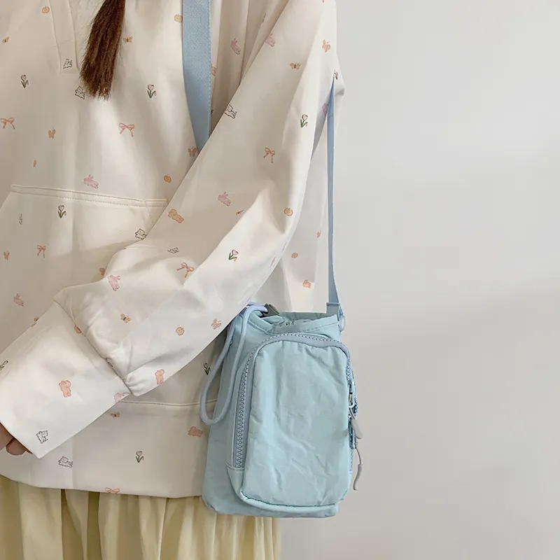 Travel Nylon Fabric Crossbody Bag, Shoulder Bag Unisex Black/Blue/Green/Gray/Pink-11