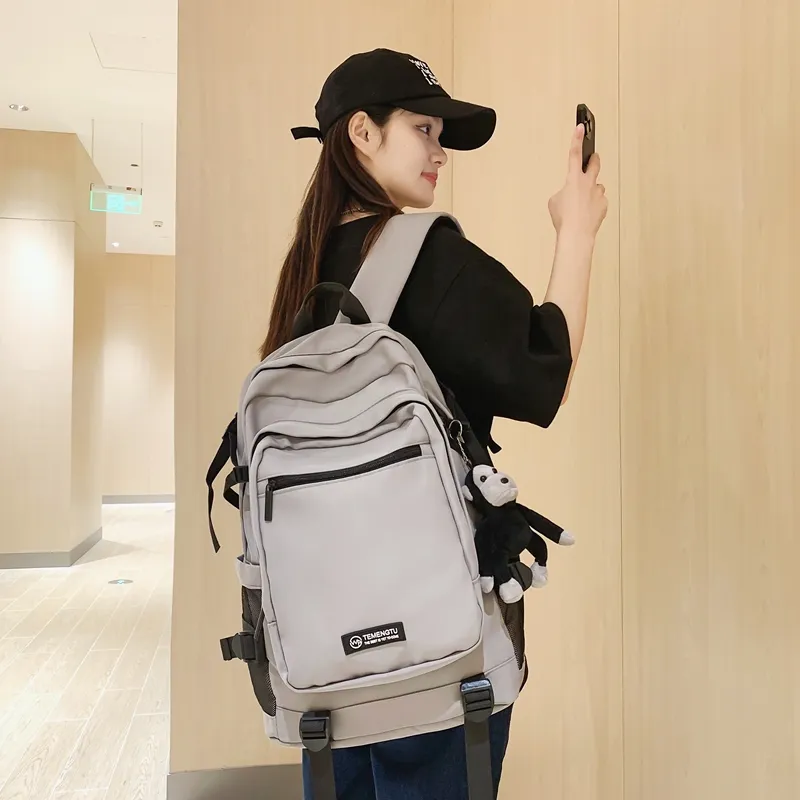 Travel Nylon Backpack Regular Unisex Black/Gray/Red/Light Purple-11