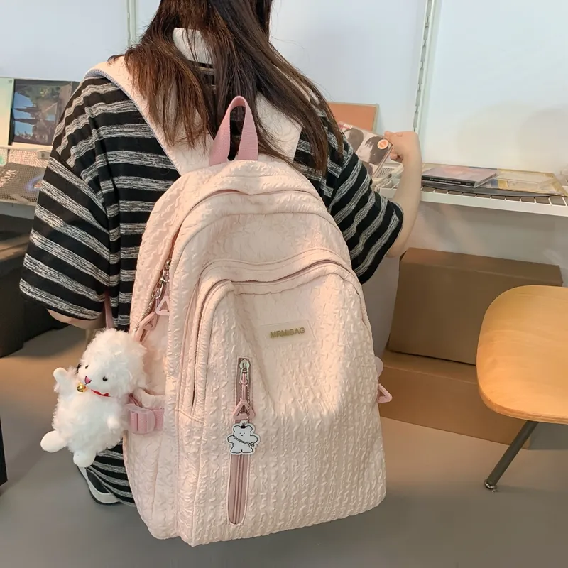 Travel Nylon Backpack Regular Women's Black/White/Pink/Blue-2