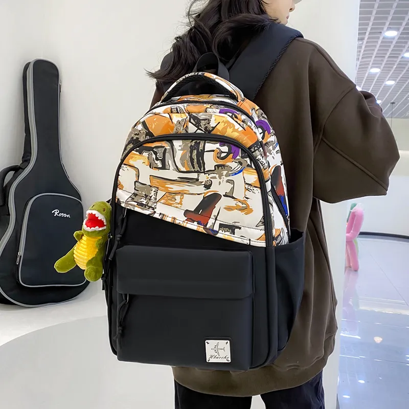 Travel Nylon Backpack Regular Unisex Green/Blue/Yellow-14