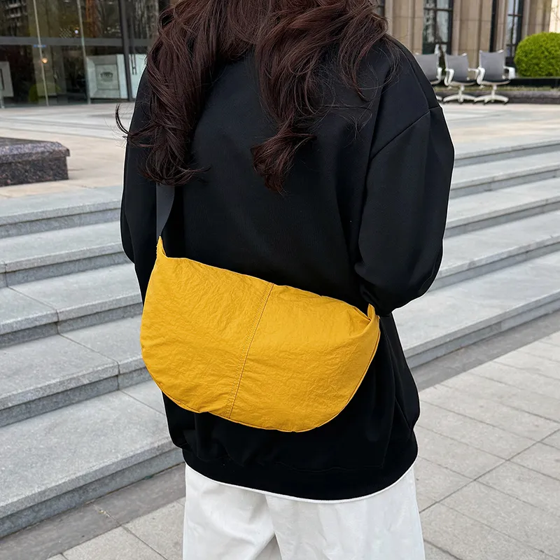 Travel Washed Cloth Crossbody Bag, Shoulder Bag Unisex Black/White/Green/Yellow/Orange-23