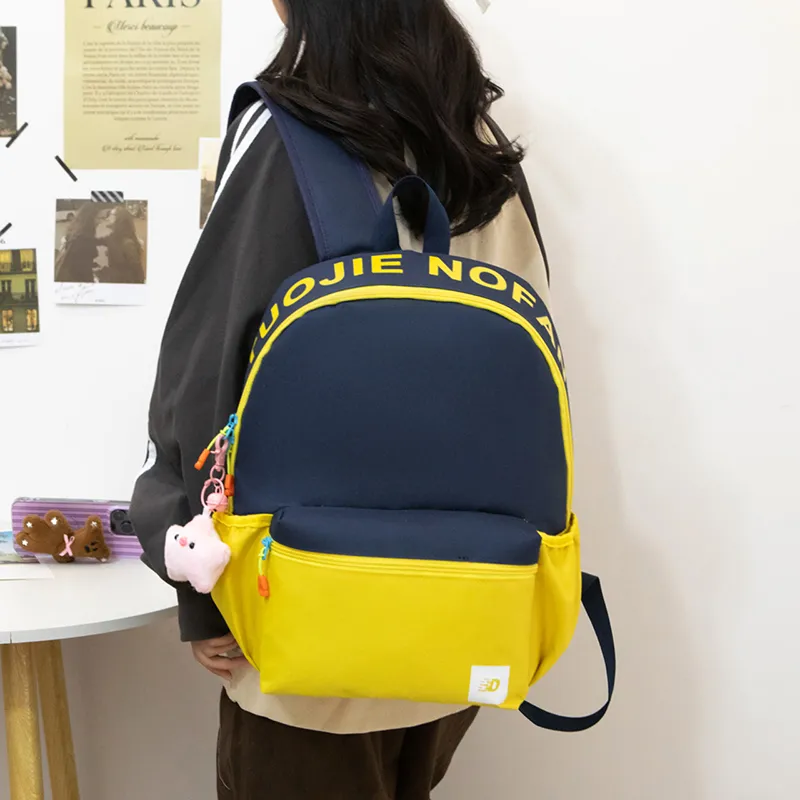 Travel Nylon Backpack Regular Unisex Blue & Yellow Pink Red Pink & Blue-1
