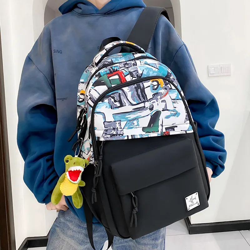 Travel Nylon Backpack Regular Unisex Green/Blue/Yellow-4