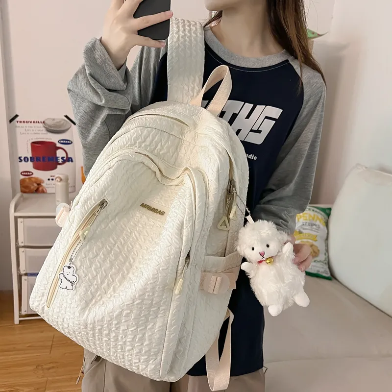 Travel Nylon Backpack Regular Women's Black/White/Pink/Blue-21